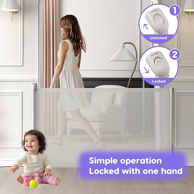 Retractable Baby Gate, Extra Tall Baby Gates for Stairs, Dog Gates for Doorways Safety Extends to 38x55in, White