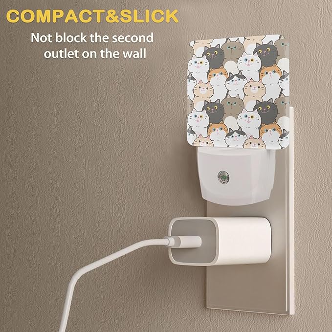 Cute Cats Night Light with Dusk to Dawn Light Sensors, Plug-in Wall Led Night Lights, Energy Efficient Lamp for Bedroom/Bathroom/Kitchen/Hallway/Stairs