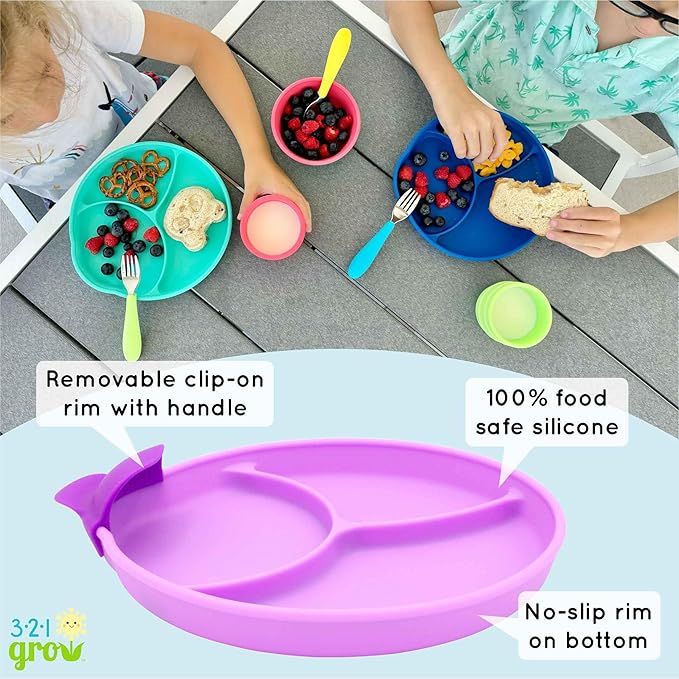Silicone Easy Scoop & Hold Plate Set - Baby and Toddler Training Plates with Clip-On Rims for Easy Scooping, Self-Feeding and Baby Led Weaning, 6+ months (Watermelon)