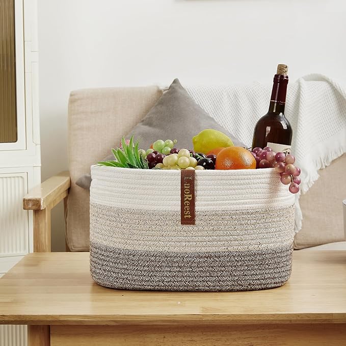 Woven Rope Basket Bins Cube Shelf Closet Storage | 15109' Cute Baby Basket for Nursery | 3 Pack (Gradient Yellow)