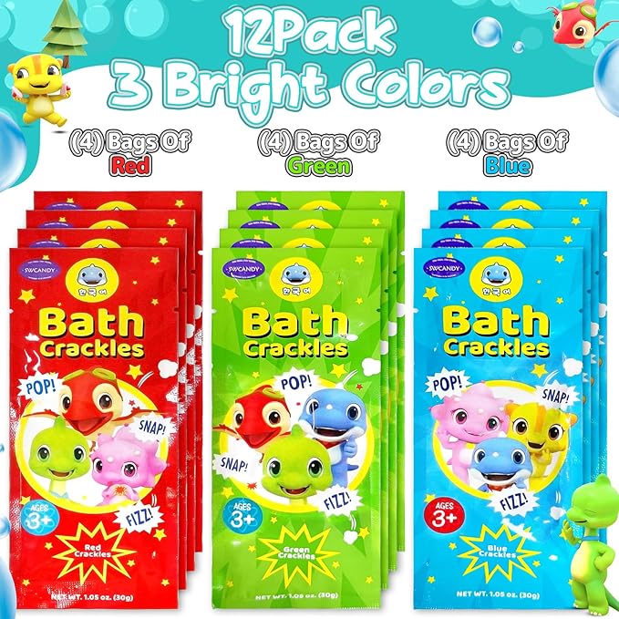 Bath Crackles for Kids 12 Pack, Toddler Bath Toys Nontoxic & Fragrance-Free a Unique Kids, Swirl Water for Fizzy Fun Easter Basket Stuffers