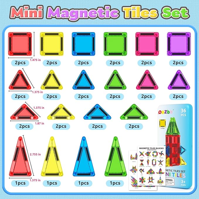 Magnetic Tiles Mini Travel Toddler Set, Magnetic Blocks Building Kids Toys & Games, Montessori Preschool Classroom Must Haves Educational Learning Sensory Toys for 3+ Year Old Boys Girls Birthday Gift