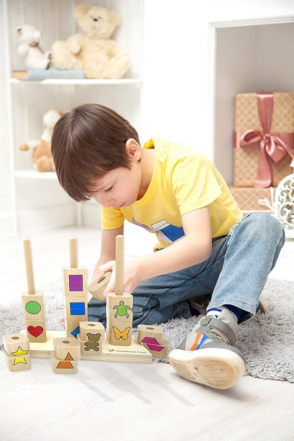 Puzzle Stacking Rings Educational Toy Shapes Colors Animals Sorter Preschool Sensory Toy Montessori STEM Developmental Sorting Stacking for Toddlers Babies Kids Boy Girl for 2 3 4+ Years Old