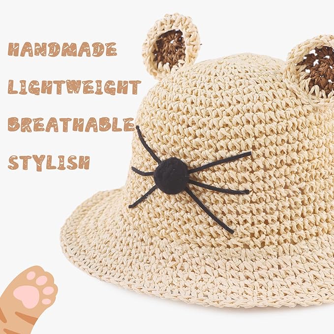 Baby Girl Straw Hat Outdoor Baby Sun Protection Hats Summer Bowknot Beach Cap for Infant Toddler Girls