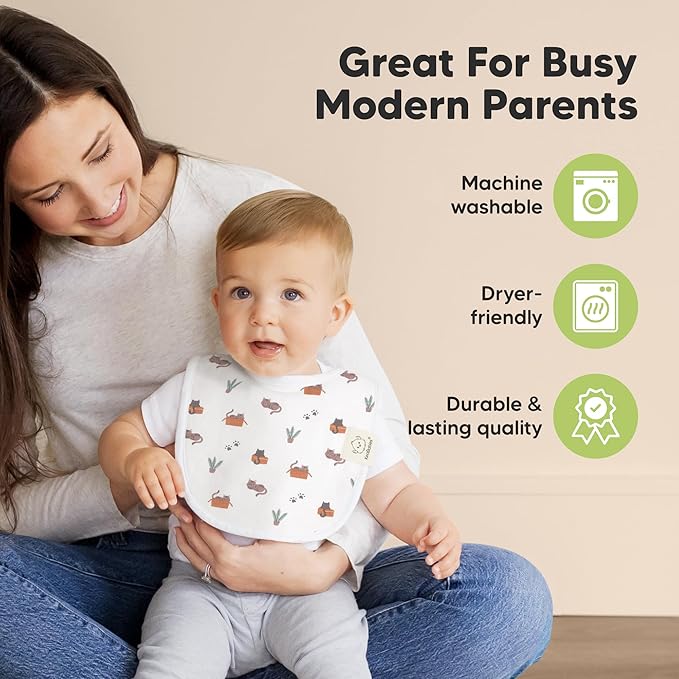 8-Pack Organic Baby Bibs for Boys, Girls - Soft Cotton Drooling and Teething Bibs for Baby Girl & Boy, Extra Absorbent, Easy to Clean & Put On for Toddler, Newborn, Infant 0-24 Months (Toy Land)