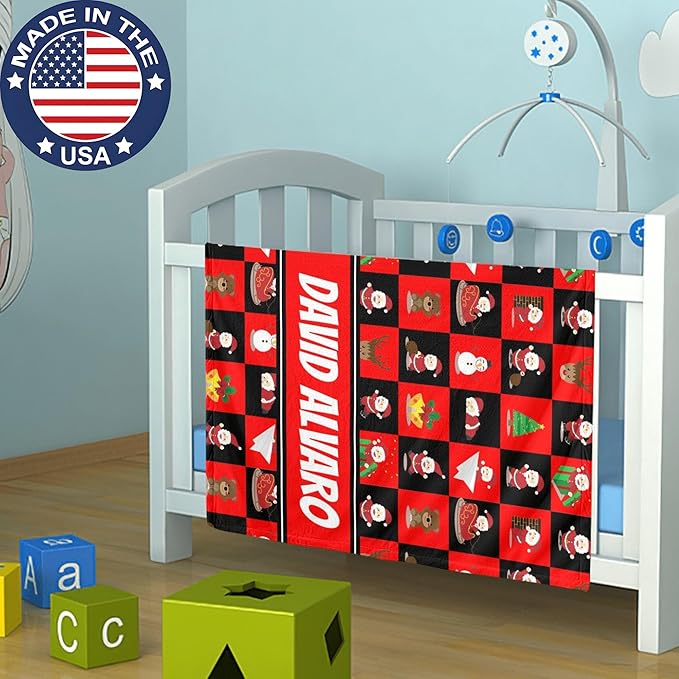 Ship Next Day - Custom Christmas Baby Blanket with Name | Multiple Styles Optional, Personalized Flannel Toddler Blanket, Christmas Swaddle for Boys & Girls, Xmas Decor Throw