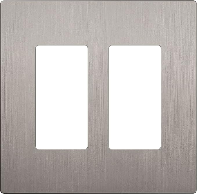 LIDER Brushed Finish Decorator Switch Cover, Screwless Wall Plate, Mid-Size 2-Gang 4.88" x 4.92", Unbreakable Polycarbonate Thermoplastic, UL Listed, LSWP-32M-BNK, Brushed Nickel