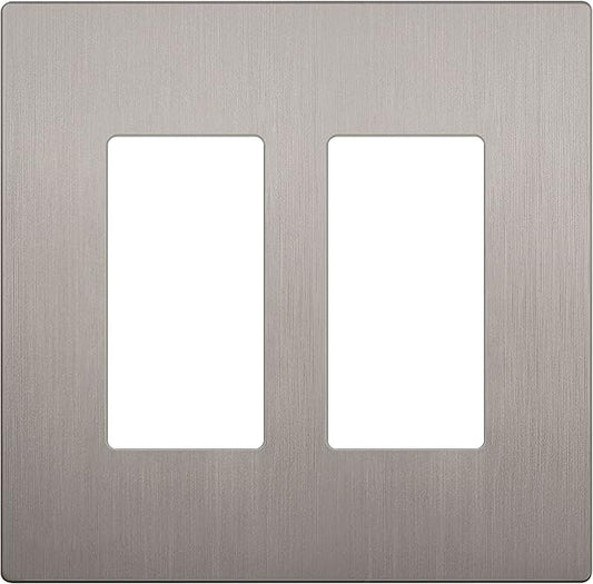 LIDER Brushed Finish Decorator Switch Cover, Screwless Wall Plate, Mid-Size 2-Gang 4.88" x 4.92", Unbreakable Polycarbonate Thermoplastic, UL Listed, LSWP-32M-BNK, Brushed Nickel
