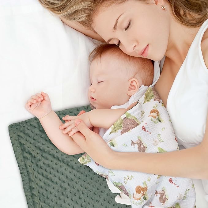 GLLQUEN BABY Blankets for Unisex Newborn Super Soft Nursery Minky Blankets with Muslin Cotton Front and Dotted Fleece Backing, Forest Stories, 30 x 40 inches