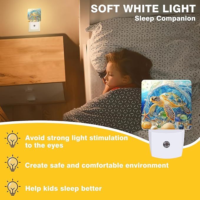 Sea Turtle Night Light, Seashell Ocean Plug-in Nightlight with Dusk to Dawn Auto Sensor for Home Bedroom Hallway Kitchen 0.5W Sleep Friendly Led Lamp for Women Men