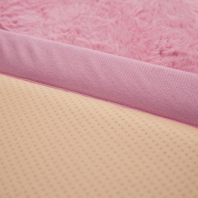 Loartee Faux Rabbit Fur Rug - 1.18" Thick Soft Fluffy Area Rug, Non-Slip Memory Foam Crawling Mat, Light Pink, 78"x94"