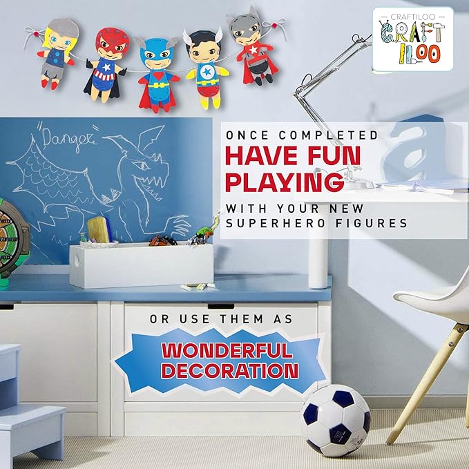 Superhero Sewing Kits for Little Kids 5 Easy Projects for Children Beginners Sewing kit Kid Crafts Make Your Own Felt Pillow Plush Craft Kit My First Sewing Kit Learn to Sew Kit