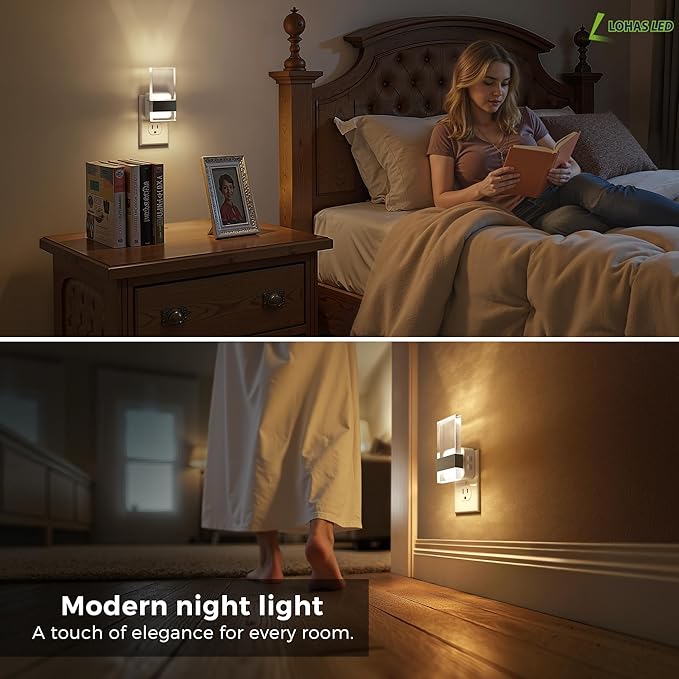 L LOHAS LED Night Light, 2 Pack Adjustable Color Temperature Night Lights Plug Into Wall, 2000K/3000K/5000K 3CCT Nightlight, Dusk to Dawn Sensor Dimmable Nightlights for Bathroom, Hallway, Gift
