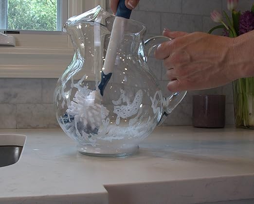 Unger 16” Flexible Glass and Bottle Scrub Brush, Extra-Long, Non-Scratch Cleaning Scrubber for Water Bottles, Travel and Coffee Mugs, Pitchers, Vases, Decanters, Glassware