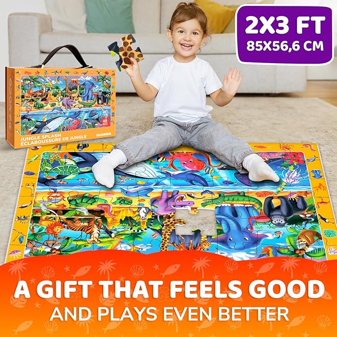 QUOKKA Floor Puzzles for Kids Ages 4-8 – 2x3 FT Giant Search and Find Educational Jigsaw – 48 Large Pieces – Above and Beyond Observational Scene – Montessori Toy with Gift Box – Fun Learning Activity