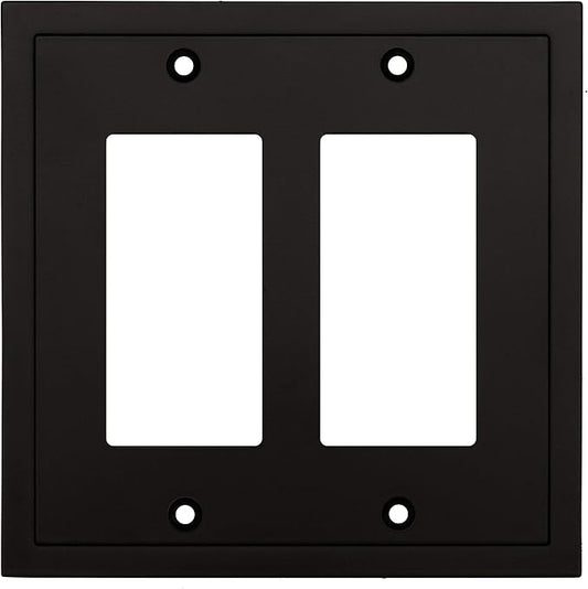 Modern Edge Decorative Wall Plate Switch Plate Outlet Cover, Durable Solid Zinc Alloy (Double Decorator, Matte Black)