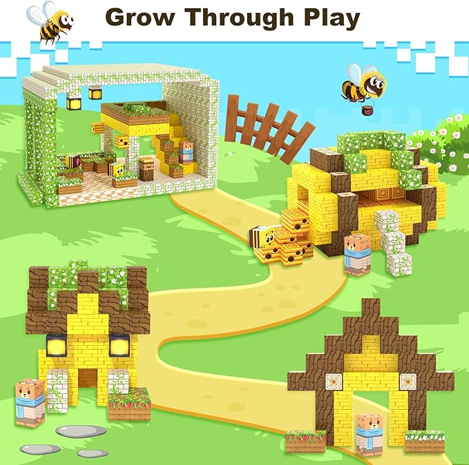 Magnetic Blocks Building Toys - Build Mine Magnet World Bee Cottage Building Set Kids Toys for Ages 3-12 STEM Sensory Toys Buildable Game Elements Gifts for 3+ Year Old Boys & Girls