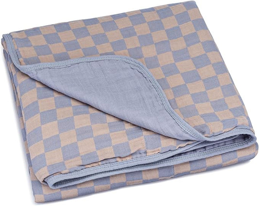 Parker Baby Muslin Blanket | 100% Soft Cotton Toddler Quilt & Baby Muslin Swaddle | Gender Neutral Design 47" x 47" Blanket