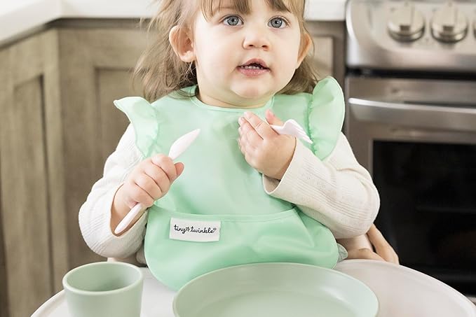 Tiny Twinkle Mess Proof Baby Bibs for Eating – Waterproof, Wipeable Toddler Bibs with Pocket – Baby Food Bibs for Girls & Boys(3 Pack, Floral Pop)