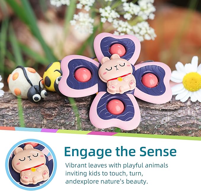 LiKee Strong Suction Cup Fidget Rotating Sensory Bath Toys for Baby 12 18 Months Airplane Car Travel Table & Window Toys for 1 2 Years Old Toddler Boys and Girls (Panda)