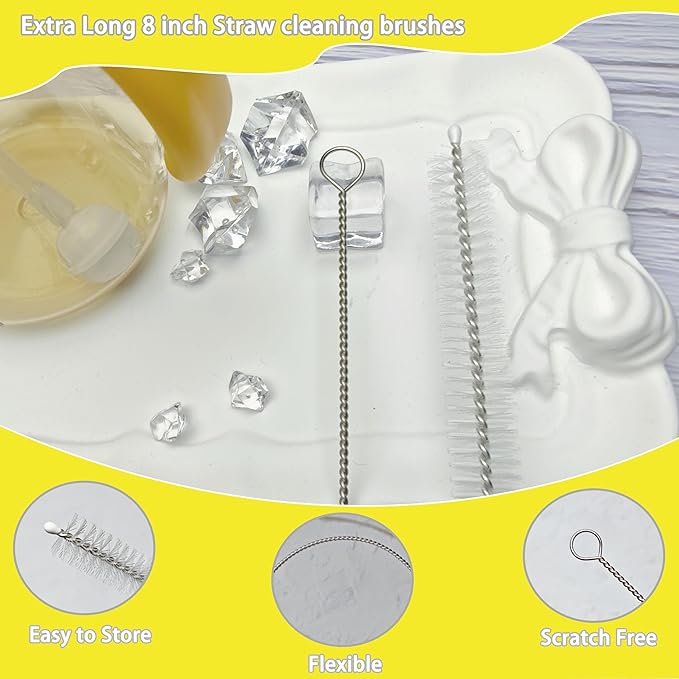Straw Cleaner Brush for Stanley Cup, Straw Cleaning Brush and Nylon Bristles, Straw Brush for Baby Bottles, Glass/Silicone Straws or Hummingbird Feeders，Straw Cleaner Set 3 Pack.