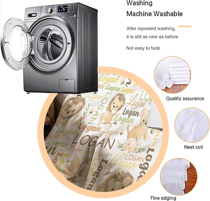 Personalized Baby Blanket for Girls Boys Lion Custom Baby Blanket with Name Swaddle Blanket for Toddlers Infants Kids Shower Newborns Nursery Stroller Crib Decor Throw Birthday Gift