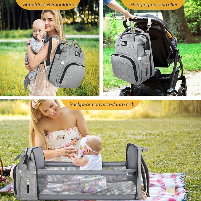 Diaper Bag Backpack with Changing Station – Large Waterproof Baby Bag for Moms & Dads, Pañaleras para Bebe, Multifunctional Diaper Backpack for Baby Girl, Travel Essentials (Gray)