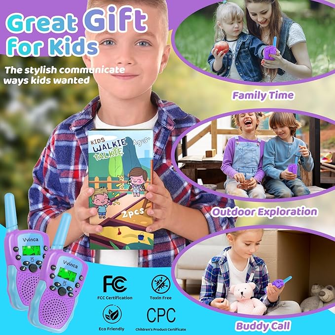 Vvinca Rechargeable Walkie Talkies for Kids 4 Pack, 5-7 Year Old Boy Toys Long Range 22 Channels 2 Way Kids Walkie Talkie with Flashlight for Camping Hiking Indoor Outdoor 3 4 5 6-12 Girl Boy Gift