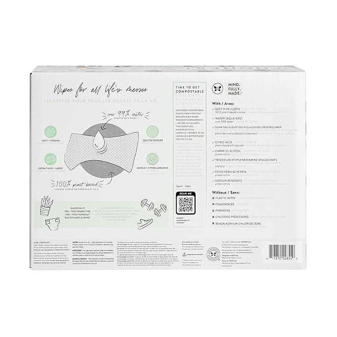 The Honest Company Clean Conscious Multi-Use Wipes, Unscented Hypoallergenic Baby Wipes for Sensitive Skin, 99% Water Plant-Based Compostable Wipes, Geo Mood, 576 Count