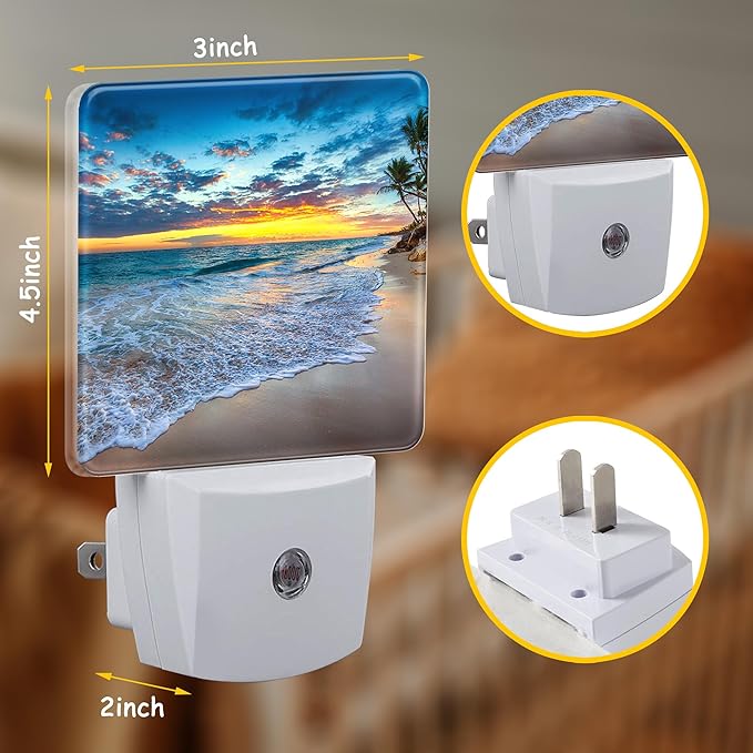 Sunrise on Tropical Beach Plug Night Light,Coconut Trees Night Light Lamp Auto Sensor Energy Efficient Dusk to Dawn Lights for Girls Boys Women Room Decor,Hallway,Kitchen,Bathroom,Nursery,Stairs