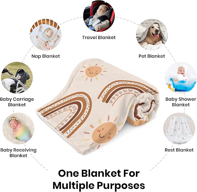 Custom Baby Shower Nursery Blanket, Personalized Blankets with Name, Customized Boho Rainbow Blanket for Girl, Newborn Baby Girls Shower Gifts for Christmas Birthday