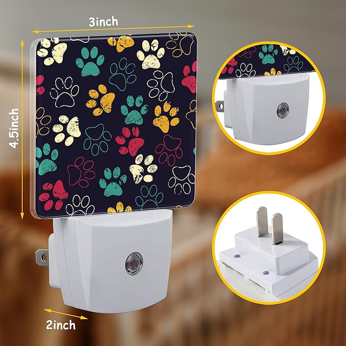 Night Light for Kids Girls Boys,Colorful Animal Footprints LED Night Light Plug into Wall with Dusk to Dawn Sensor for Room Decor,Hallway,Kitchen,Bathroom,Nursery,Stairs