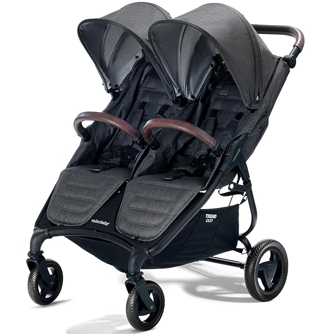 Valco Baby Trend Duo Light Weight Side by Side Double Stroller 2025(Charcoal) - Easy and Compact fold, Multi-Position Recline, Large Canopy, Independent Twin Vents and More - Luxurious Twin Pram
