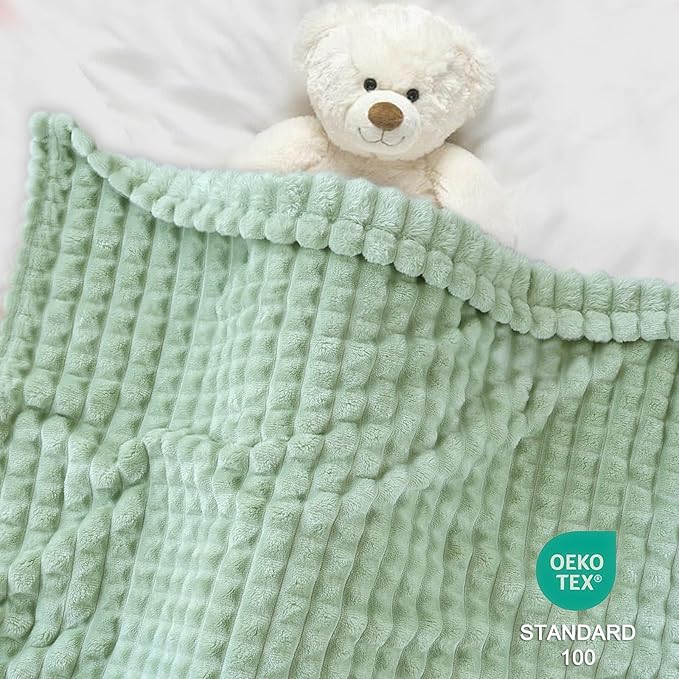 HOMRITAR Baby Blanket for Girls Boys Soft Fluffy Fleece Toddler Blanket Stereoscopic Grid, Warmer Comfort Reversible Lightweight Bed Blankets for Infant or Newborn (Light Green, 30 x 40 Inch)