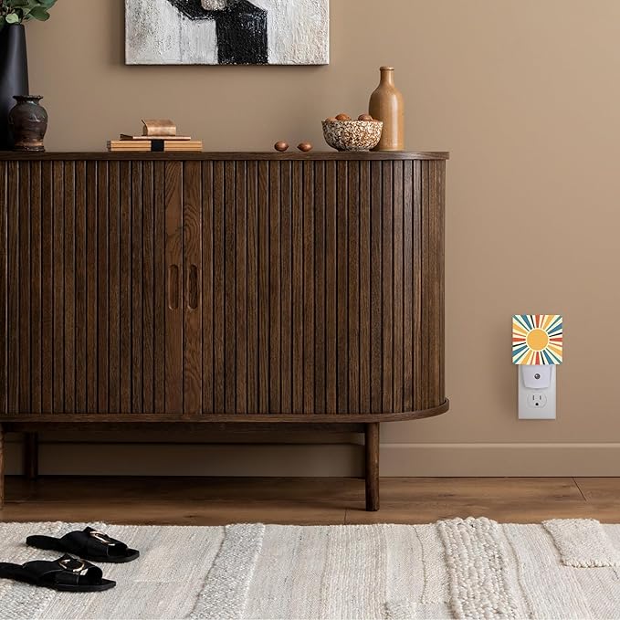 Retro Sun Burst Night Light with Dusk to Dawn Sensor for Kids, Rooms, Hallways, Kitchens, Bathrooms, Nurseries, Stairs