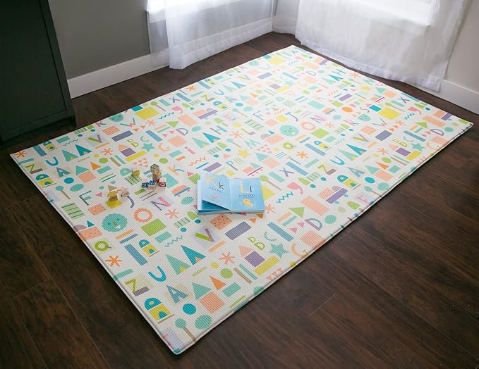 Baby Care Play Mat (Large, Sea Petals - Green) Original One-Piece Reversible Rollable Waterproof Play Mat for Infants, Babies, Toddler, and Kids