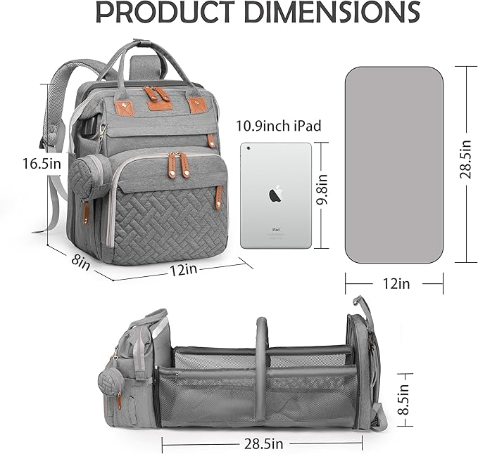 Diaper Bag Backpack with Changing Station, Multifunction Travel Baby Bag, Waterproof Baby Tote, Large Capacity Mommy Bag, Newborn Essentials Backpack Bag, Unisex, Gray