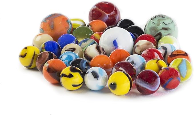 Ader Products My Toy House Glass Marbles Bulk, Set of 40, (36 Players and 4 Shooters) Assorted Colors, with Game Marbles Rules