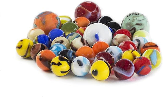 Ader Products My Toy House Glass Marbles Bulk, Set of 40, (36 Players and 4 Shooters) Assorted Colors, with Game Marbles Rules