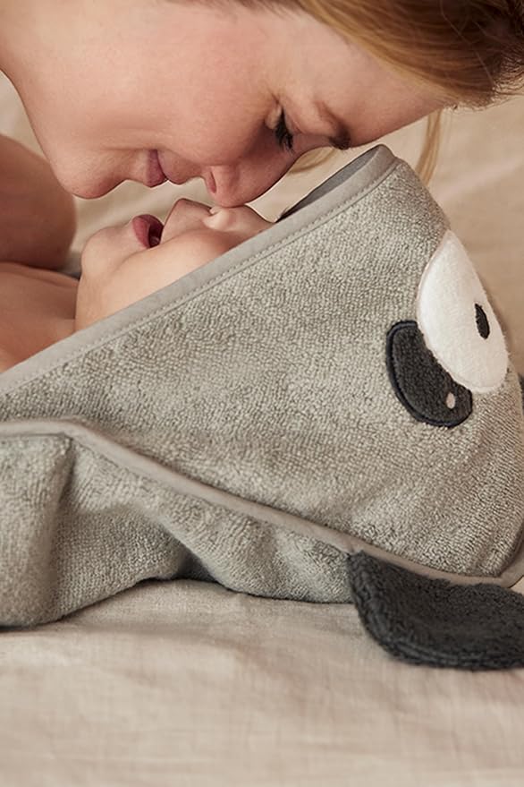 MORI Baby Hooded Bath Towel with Panda Design in Grey - Unisex Soft Wrap Cloth for Infants and Newborns - 30 x 30”