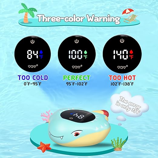 TKY Baby Bath Thermometer with Floating Toys - Digital Water & Room Temperature Monitor, Rechargeable Thermometer with Alerts for Newborn Bath Essentials, Infant Safety