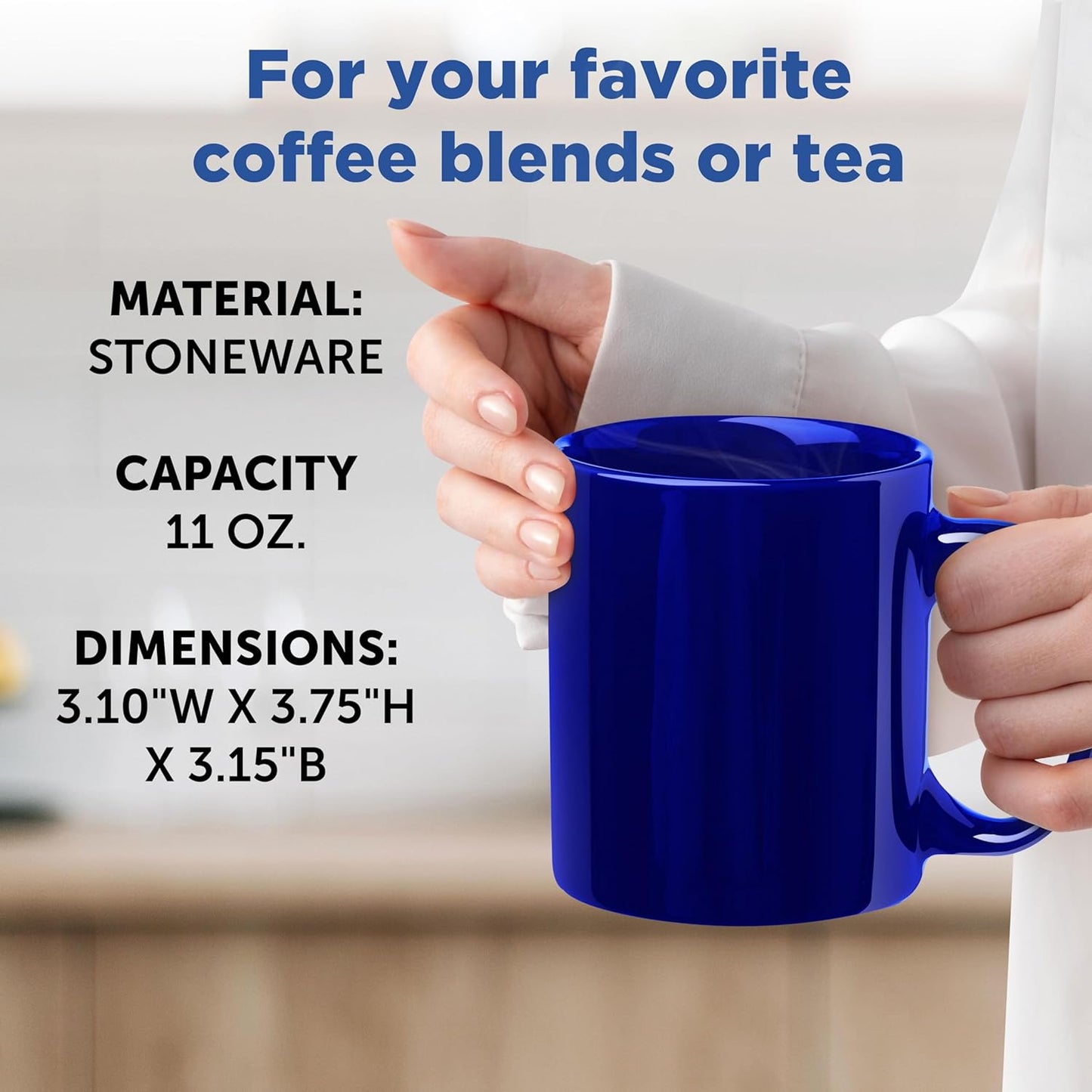 DISCOUNT PROMOS Ceramic Coffee Mugs 11 oz. Set of 10, Bulk Pack - Coffee cup set, Iced coffee cup, Gaming mug - Cobalt Blue