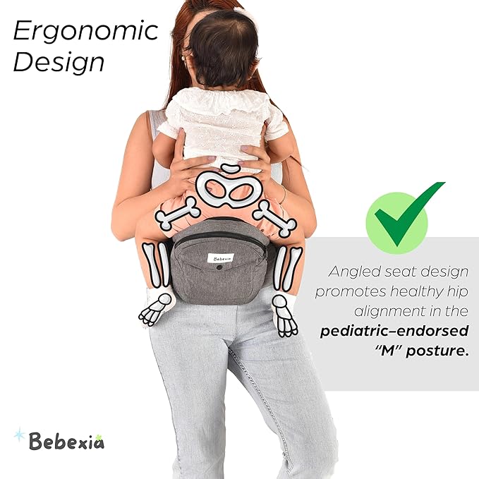 Baby Carrier with Hip Seat - with Lumbar & Back Support – Adjustable Waistband with Strong Support - Health Certified, Machine Washable, Fits Medium–Large (Black)
