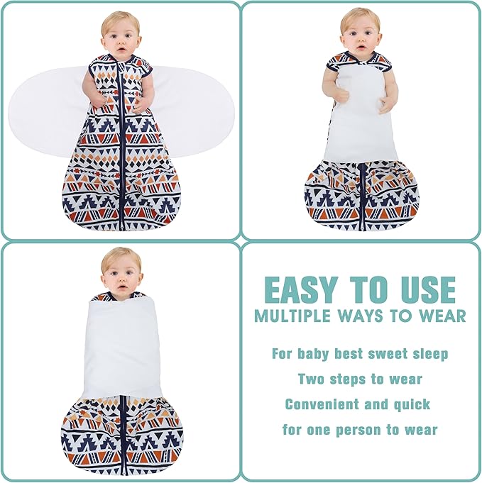 Newborn Sleep Sack Baby Swaddle,3-Way Adjustable Wearable Blanket,100% Rayon Cotton Swaddling Sleeping Bag，TOG 0.5 (Soccer & Triangles, 0-3 Months)