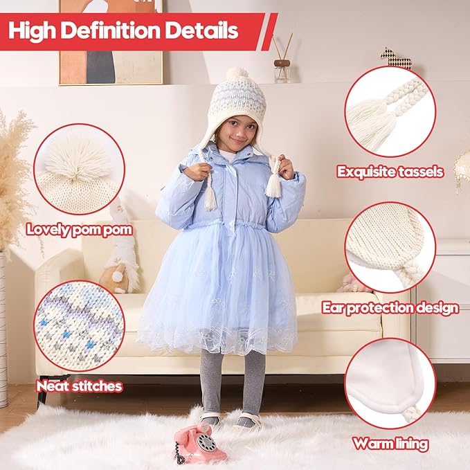 Moon Kitty Girls Knit Hats Winter Fleece Lining Skiing Winter Caps with Warm Ear Flap