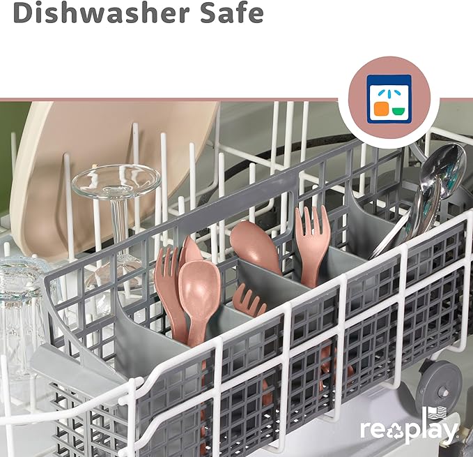 Re-Play Toddler Forks and Spoons Set - 4x4 Utensils for Kids with Case - Dishwasher and Microwave Safe - Made in USA - Pack of 8-5.8" x 1.2" x 0.2" - Blossom