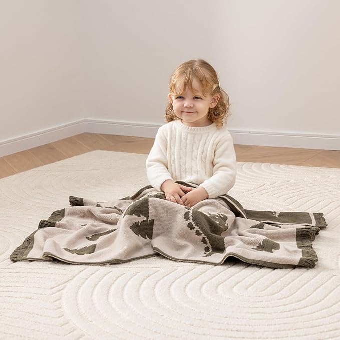Berkshire Baby Blanket,Ultra-Plush Reversible Chenille Knit Toddler Blanket,Cute Pattern Nursery Crib Blanket,Ideal Baby Gift(30x40 Inches,Dino WalkKalamata)