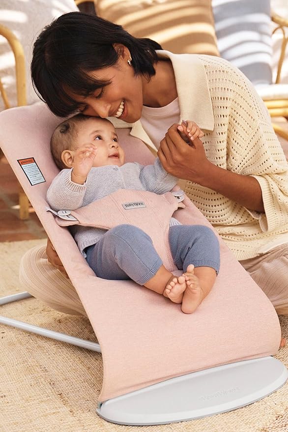 BabyBjörn Bouncer Bliss, Light Pink, Woven Melange | 2-in-1 Adjustable Baby Bouncer Seat and Toddler Chair, Newborn to Toddler (8-29 lbs), 4 Positions, Lightweight & Portable