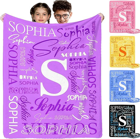Artsadd Custom Name Blanket - Personalized Purple Pink Fleece Blanket for Kids & Adults, Custom Gift for Daughter, Son, Girl's Birthday, Christmas