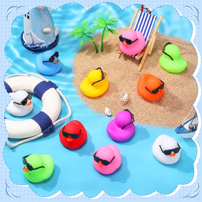 Sosation 36 Packs Mini Rubber Ducks with Sunglasses Sets 2.2 Inch Bath Squeaky Rubber Duckies Cute Float Bathtub Toys for Christmas Birthday Party Favors Class Prizes Car Decor(Multicolored)
